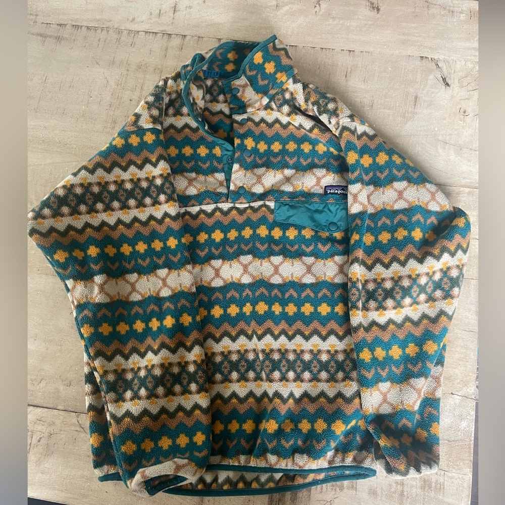 Patagonia Synchilla Cliff Arbor Green Half Button Pullover Fleece Size S